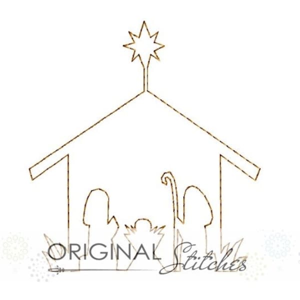 Quick Stitch Nativity Embroidery Digital Design File  4x4 5x7 6x10 8x8