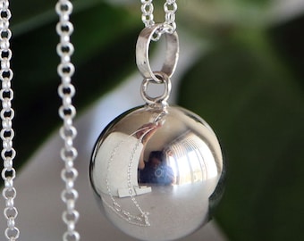16mm Plain Bali Sterling Silver Harmony Ball Pendant Rolo Chain Necklace LS71