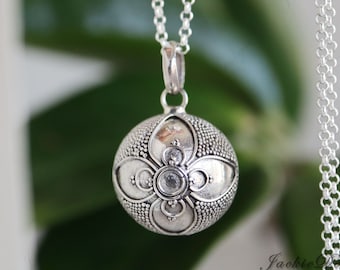Lucky Clover- 16mm Sterling Silver Harmony Ball (Mexican Bola) Pendant Necklace LS94