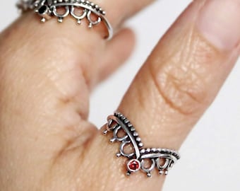 925 Sterling Silver Crown Tiara Band, Boho Gemstone Chevron Wishbone Accent Jewelry