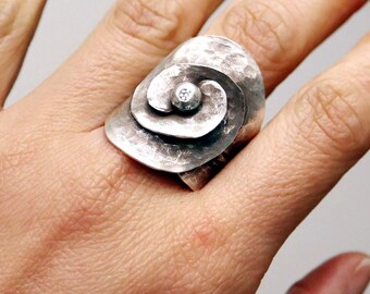 Sterling Silver Rose Wrap Ring - Adjustable Flower Ring