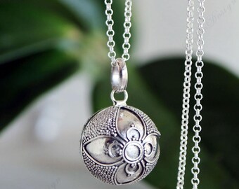 Sterling Silver Harmony Ball Necklace, 16mm Chime Pendant (20-36