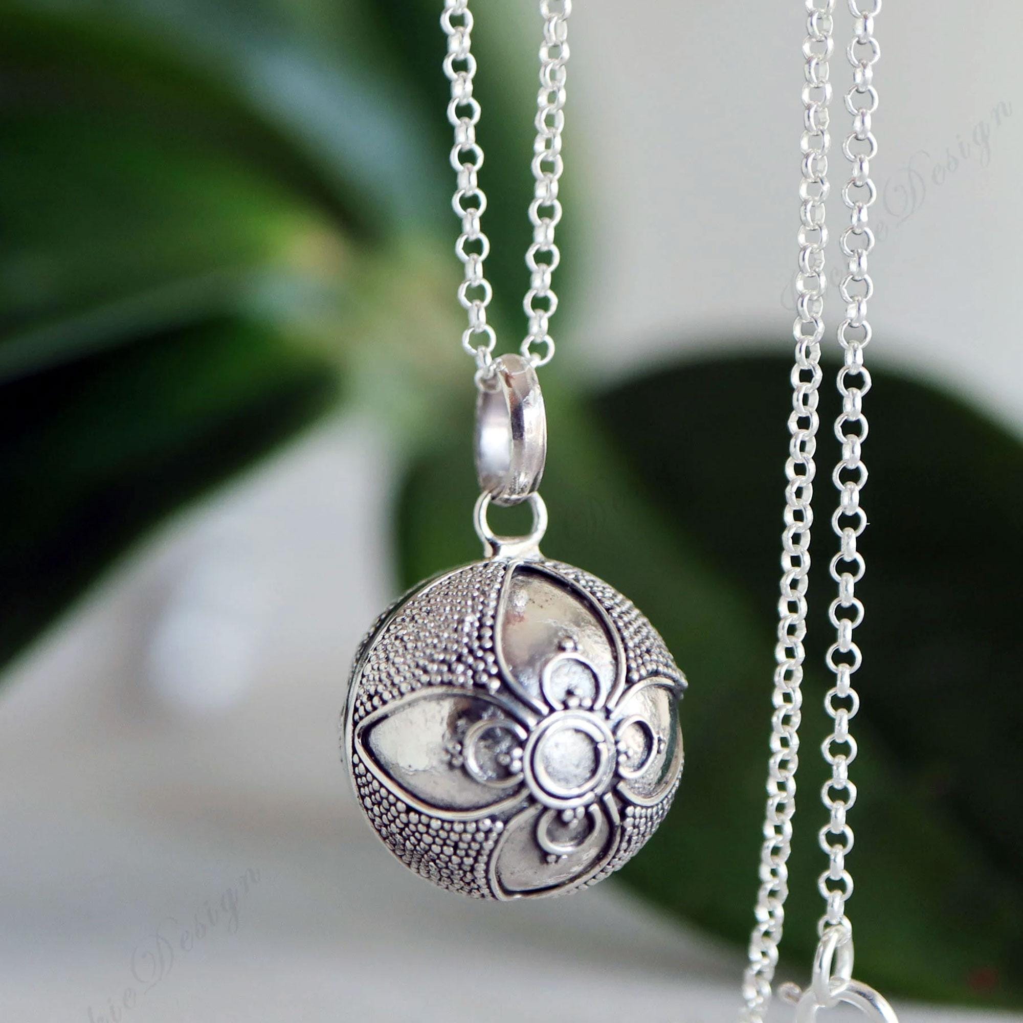 Sterling Silver Harmony Ball Necklace, 16mm Chime Pendant (20-36