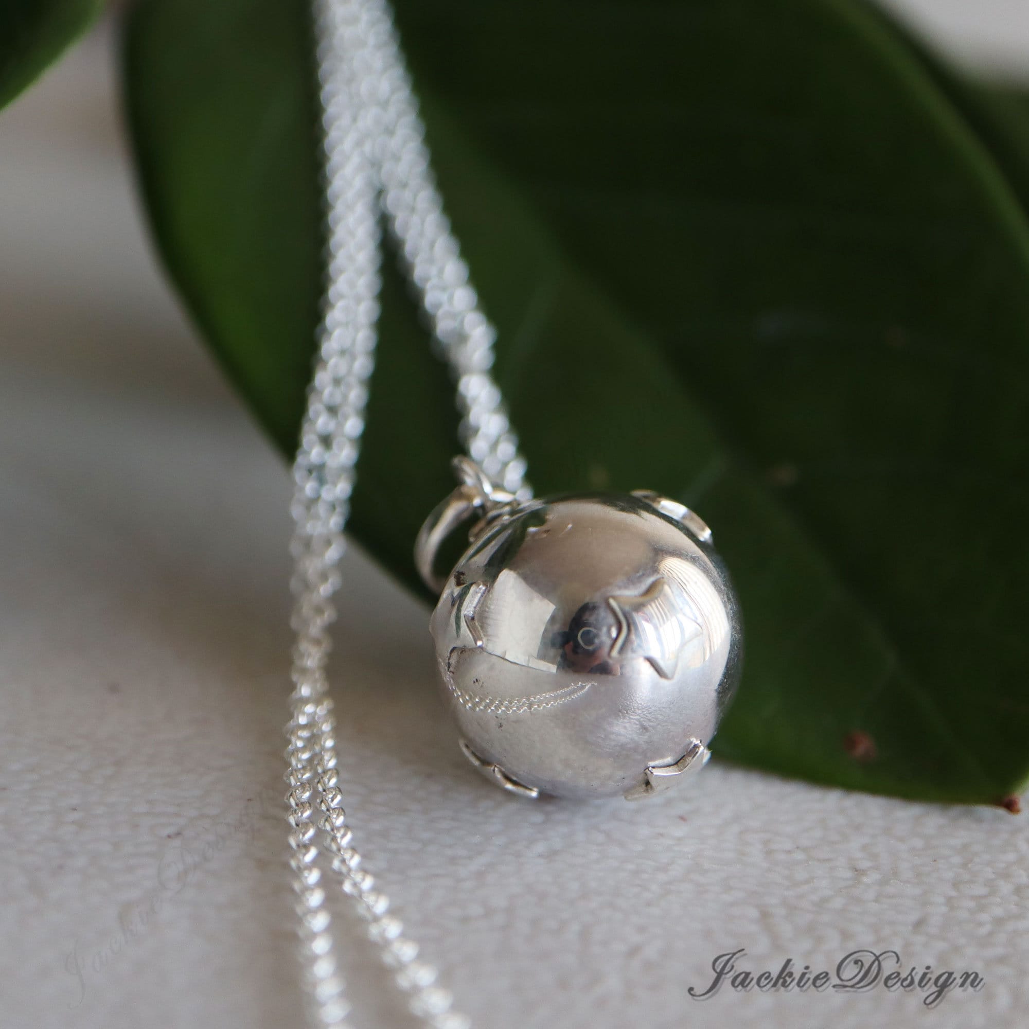 Sterling Silver Harmony Ball Necklace, 16mm Chime Pendant (20-36