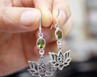 Om Lotus Earrings Citrine Peridot Amethyst Sterling Silver Earrings JM309