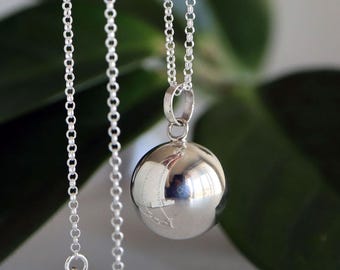Sterling Silver Harmony Ball Necklace, 16mm Chime Pendant (20-36