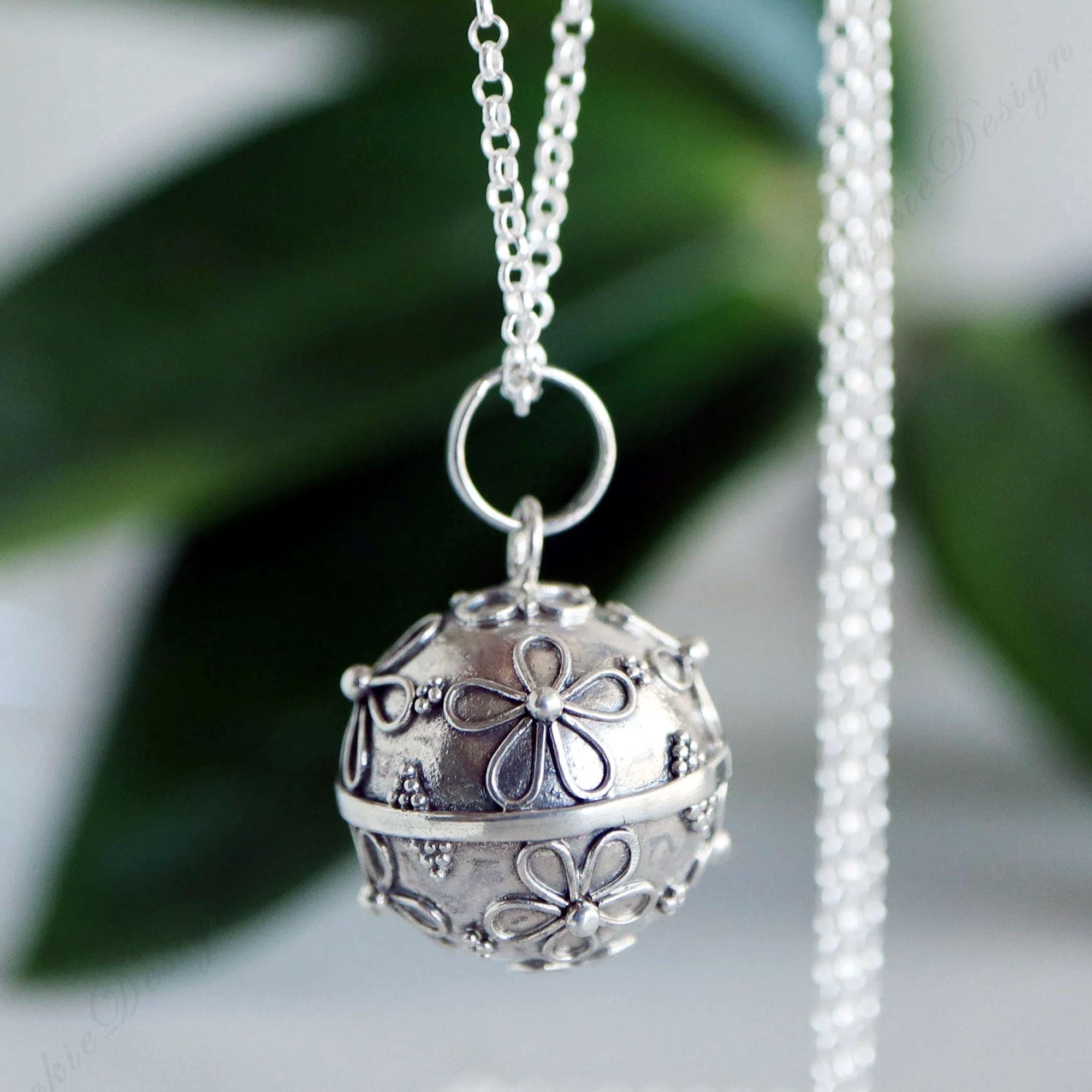 Sterling Silver Harmony Ball Necklace, 16mm Chime Pendant (20-36