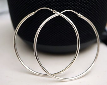 1.5 inch (40mm) Round Tube Hoop 925 Sterling Silver Earrings JD229