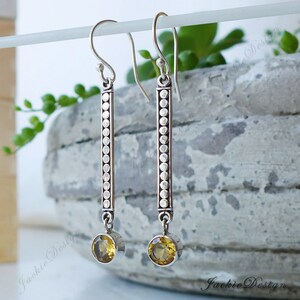 6mm Yellow Citrine Round Long Drop Bali Ornate Sterling Silver Earrings JD209