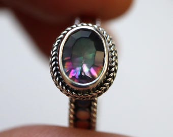 Mystic Quartz Bohemian Style Sterling Silver Ring Bali Handmade Ring Size 6
