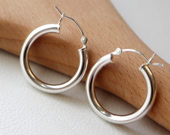 Sterling Silver Hoop Earrings - 0.85 inch-  Lightweight Everyday Hoops