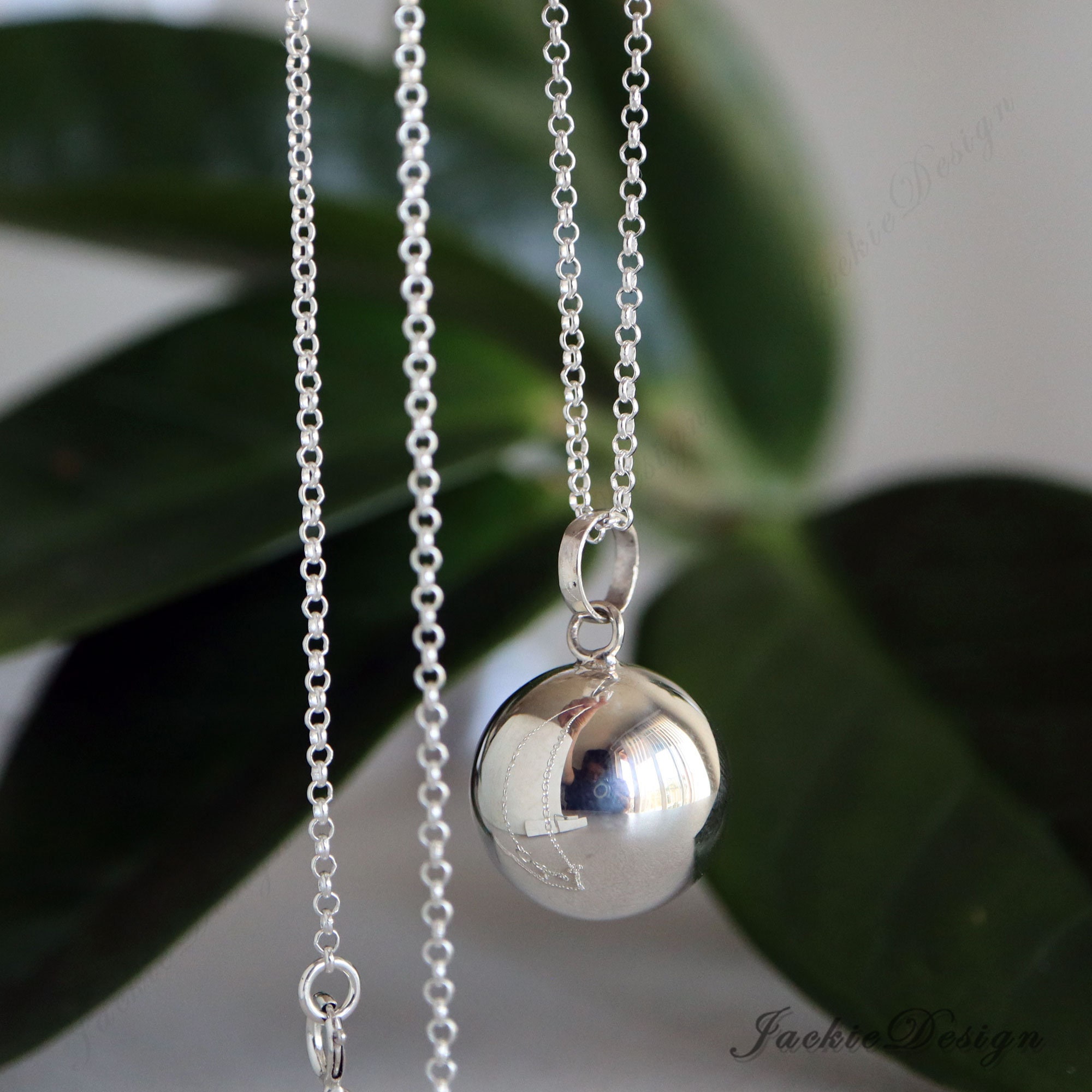 Ball Necklace Pendant ,16 Mm 925 Sterling Silver, Sphere High