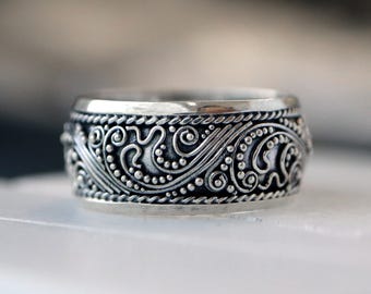 Handcrafted Sterling Silver Scrollwork Band Ring Bali Design JR27