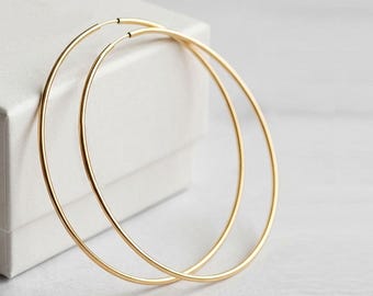 Very Thin Hoop Earrings - 2.5 inch -  14K Gold Filled