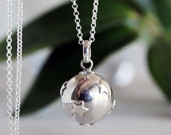 Sterling Silver Harmony Ball Necklace, 16mm Chime Pendant (20-36 inch chain)