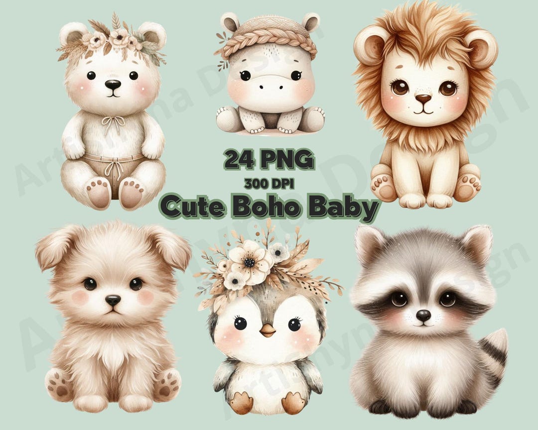 Boho Watercolor Baby Animal Clipart Bundle (PNG Digital Download) - Etsy