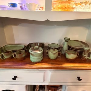 Vintage Frankoma Prairie Green Dinner Plates & Serving Platters | Choose Your Piece | Mid Century Oklahoma Pottery | Replacement Dinnerware