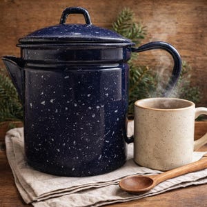 Vintage Speckled Enamelware Coffee Pot | Rustic Farmhouse Decor | Primitive Kitchen | Camp Style Enamel Pot