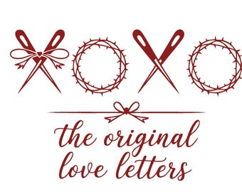 XOXO SVG e PNG per magliette e felpe / Design di aghi da cucito per San Valentino / Tipografia d'amore gotica / Design di magliette romantiche per San Valentino