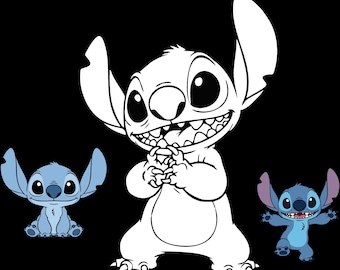 Stitch SVG / Carino Stitch SVG ispirato / Divertente personaggio dei cartoni animati blu, bianco e nero, Lilo & Stitch Clipart, Angelo ispirato a Disney SVG