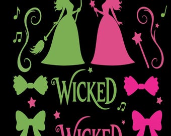 Pacchetto SVG e PNG Wicked per magliette e felpe / Design verde rosa / Ornamento Wicked inclusi fiocchi, corone e file Cricut con logo Wicked