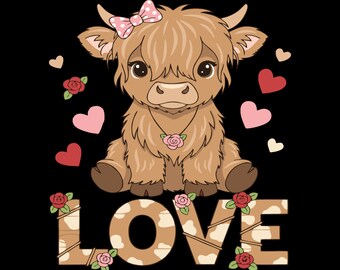 Valentine Highland Cow SVG, cuore rustico, file di taglio Cricut (download digitale)