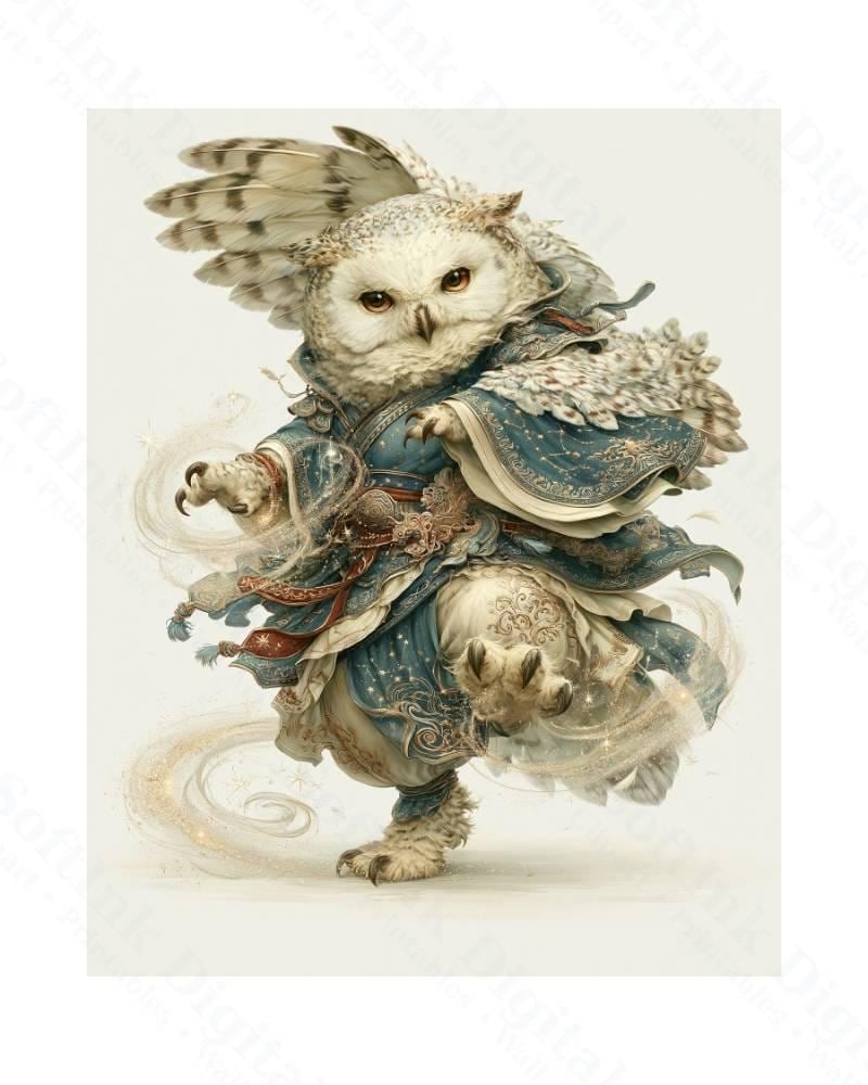 Snowy Owl Martial Arts Wall Art, Fantasy Bird Warrior Printable, Mystical Owl Decor JPG + 2 Bonus Pr