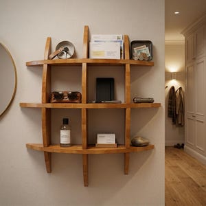 Designer wall shelf made of solid wood – Curved floating shelf made of oak or beech – Handcrafted wall object in Scandinavian style
