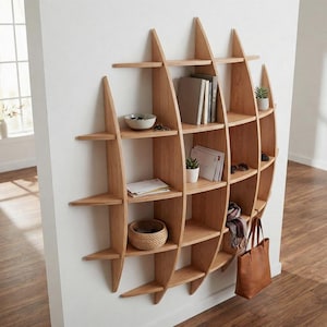 Designer wall shelf made of solid wood – Curved floating shelf made of oak or beech – Handcrafted wall object in Scandinavian style
