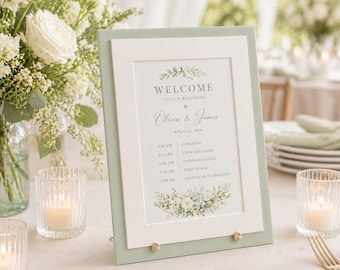 Sammelbestellung | Salbeigrüner Hochzeitsmenü-Kartenhalter | Lavendel Elfenbein Taubenblau | 5x7 Abendmenü-Rahmenanzeige