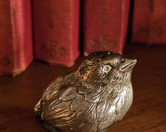 Antique 830 Solid Silver Bird Salt Shaker, Figural Sparrow Figurine, German Silver European Decor