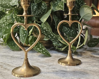 Vintage Solid Brass Heart Candlestick Holders – Hosley International, Set of 2