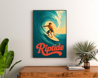 SaltySurfs Beach Surf Poster – Retro Surf Wall Art – Vintage Coastal Home Decor