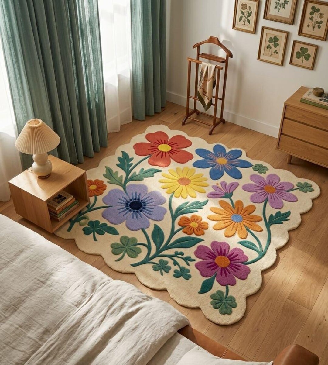 Hand Tufted Wool Floral Rug: Colorful Scandinavian Living Room Decor - Etsy