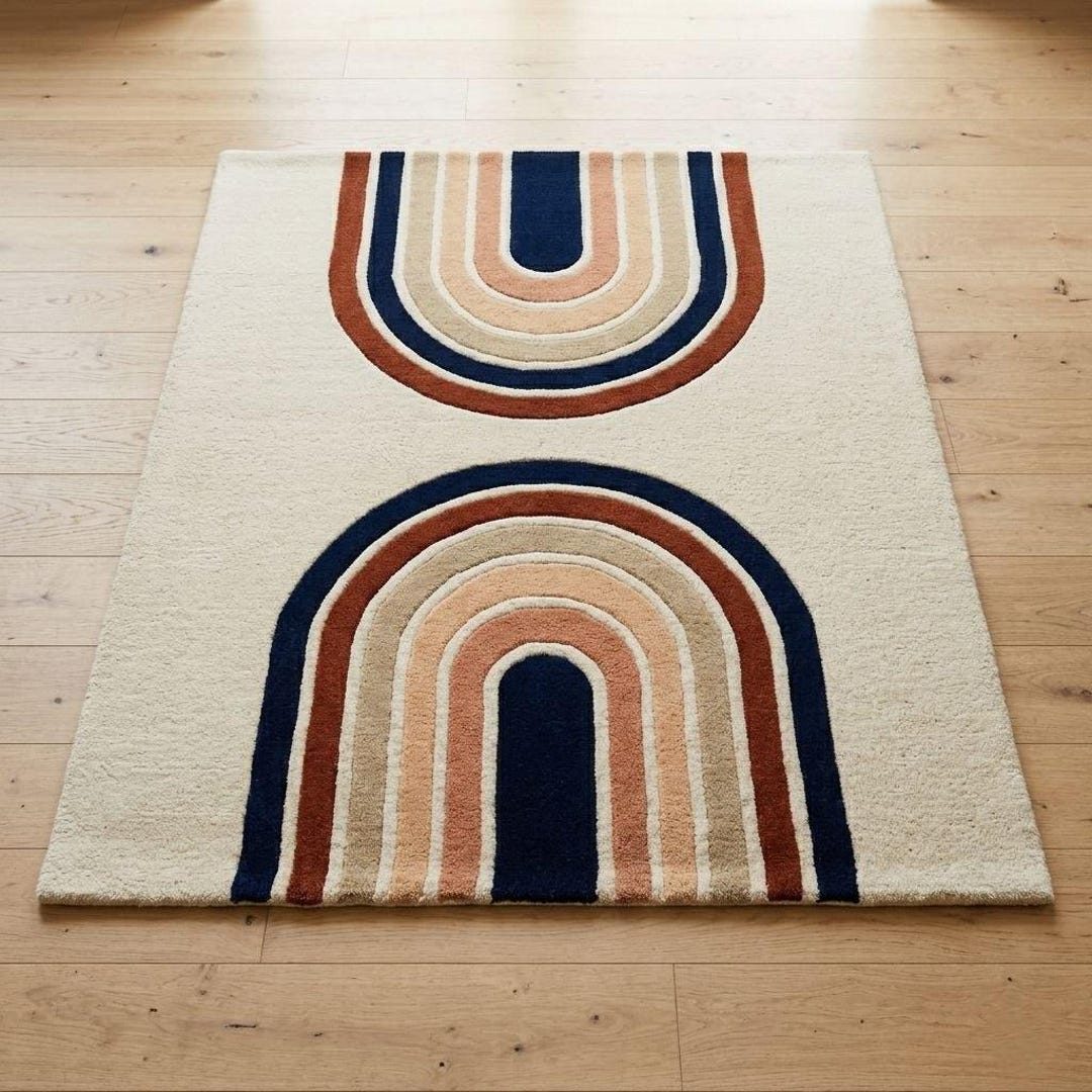 Hand Tufted Wool Arch Rug, Modern Abstract Rainbow Scandinavian Carpet ...