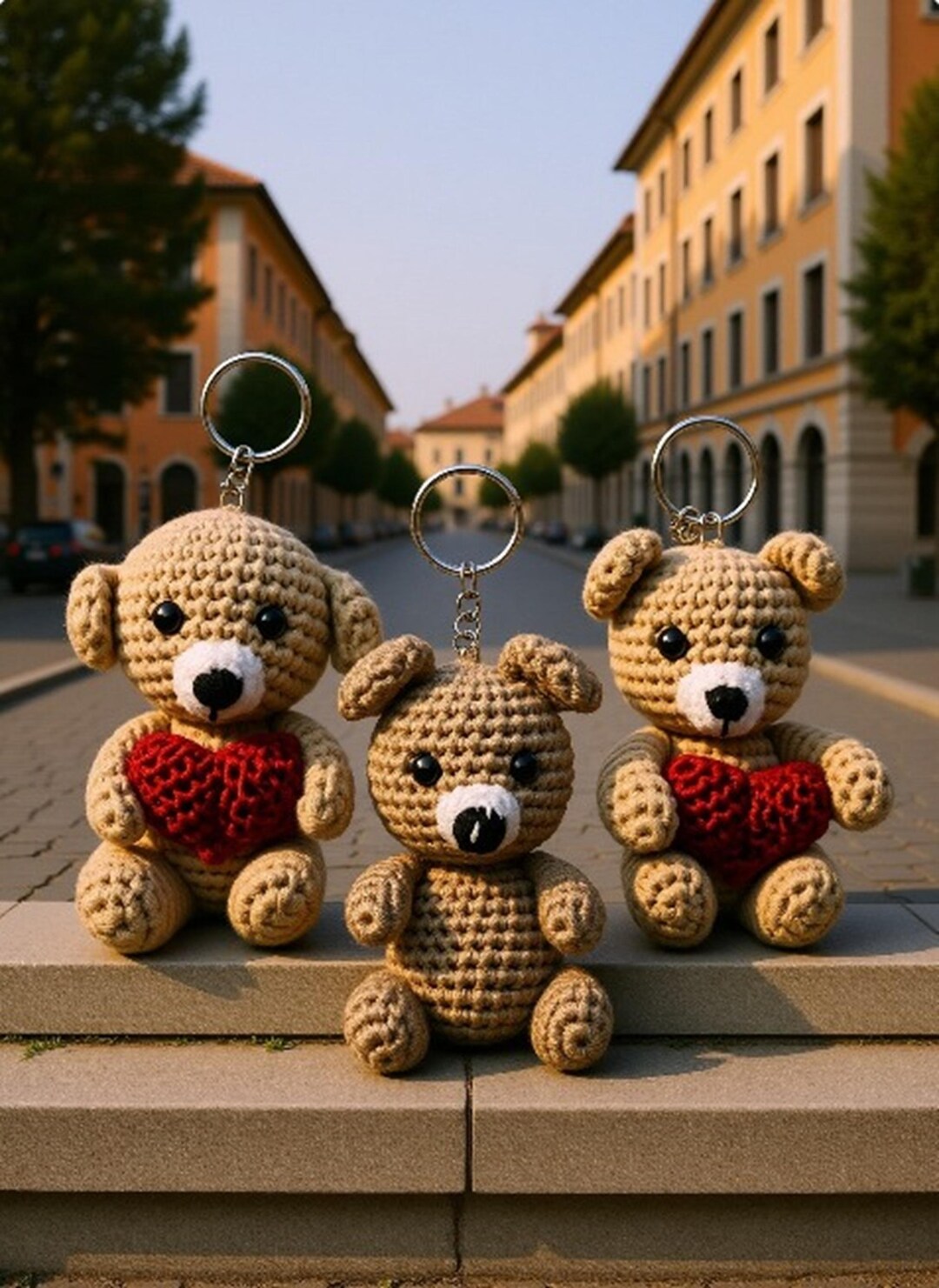 Handmade Crochet Teddy Bear Keychain With Heart, Valentine’s Day Gift ...