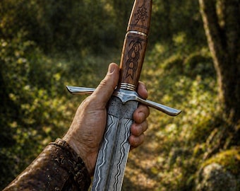 Custom Handmade Damascus Steel Greatsword, Medieval Longsword Knight Decor, Wooden Handle Full Tang Collectible