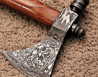 Handgefertigte Damaststahl Tomahawk Axt | Rosenholzgriff Wikinger Style Axt | Sammler-Display | Geschenk für Ihn
