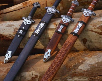 Handmade Viking Damascus Steel Sword Set – 38" & 17" Forged Blades, Collector Gift for Him