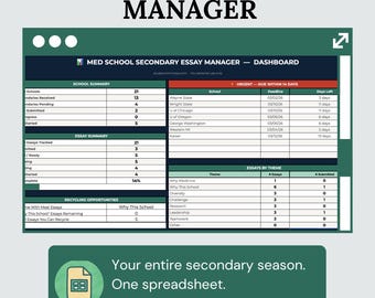 Med Secondary Essay Tracker | Google Sheets Organizer (Digitaler Download)