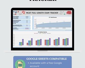 MCAT Full Länge Tracker für Google Sheets | Übungstest Score-analysiert & Trend Dashboard