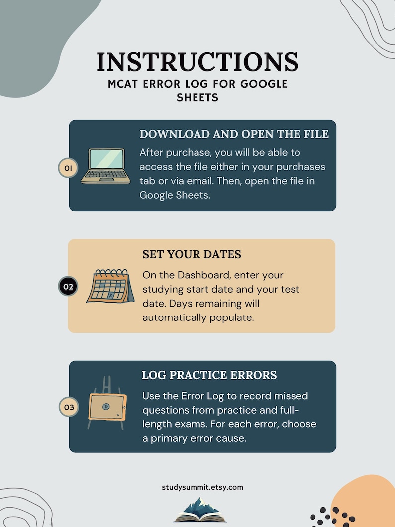 Error Log Example Student MCAT Error Log Spreadsheet | Google Sheets Mistake Tracker for Premed ...