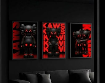 KAWS Wall Art Set of 3,Hypebeast Decor,Pop Art,Digital Download