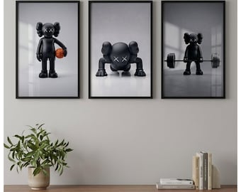 Kaws Wall Art Set of 3,Hypebeast Decor,Modern Abstract Wall Art,Digital Download
