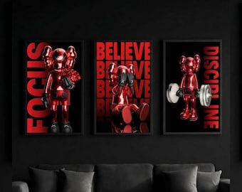 Set of 3 Kaws Wall Art,Hypebeast Decor,Pop Art,Digital Download