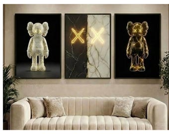 Set di 3 decorazioni murali KAWS, arte moderna, decorazioni Hypebeast, download digitale