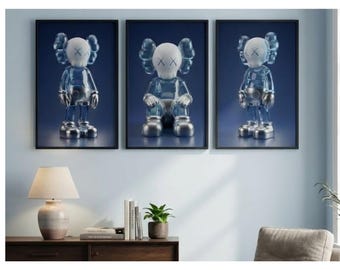 Kaws Wall Art Set of 3 Printable Poster,Hypebeast Decor,Kaws Art Poster,Digital Download