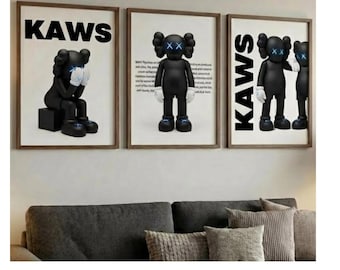 Kaws Poster Set of 3,Hypebeast Decor,Pop Art Wall Prints,Digital Download