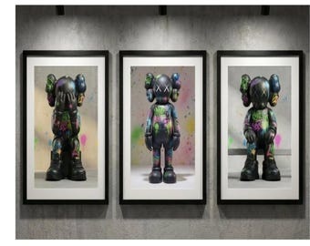 Set di 3 stampe murali Kaws, decorazioni Hypebeast, stampe di street art moderna, poster graffiti Kaws stampabili, download digitale