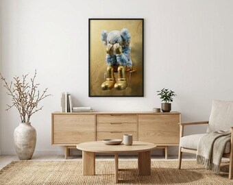 Póster digital de Golden Kaws, impresión artística de pared Hypebeast Decor, obra de arte imprimible de lujo inspirada en los Kaws